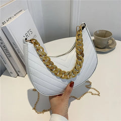 Spring Portable Hobos Bags Women Retro Chain Solid Crossbody Shoulder Handbag