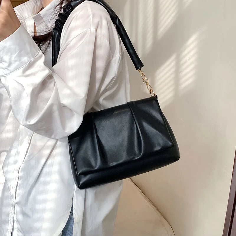 Spring Pleated Shoulder Bag For Women Brands Flap Armpit Bag Lady Underarm Bag