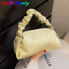 Spring Small Women's Pleated Strap Handbag Soft Leather Messenger Bag