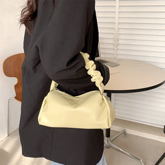 Spring Small Women's Pleated Strap Handbag Soft Leather Messenger Bag
