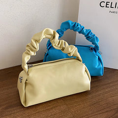 Spring Small Women's Pleated Strap Handbag Soft Leather Messenger Bag