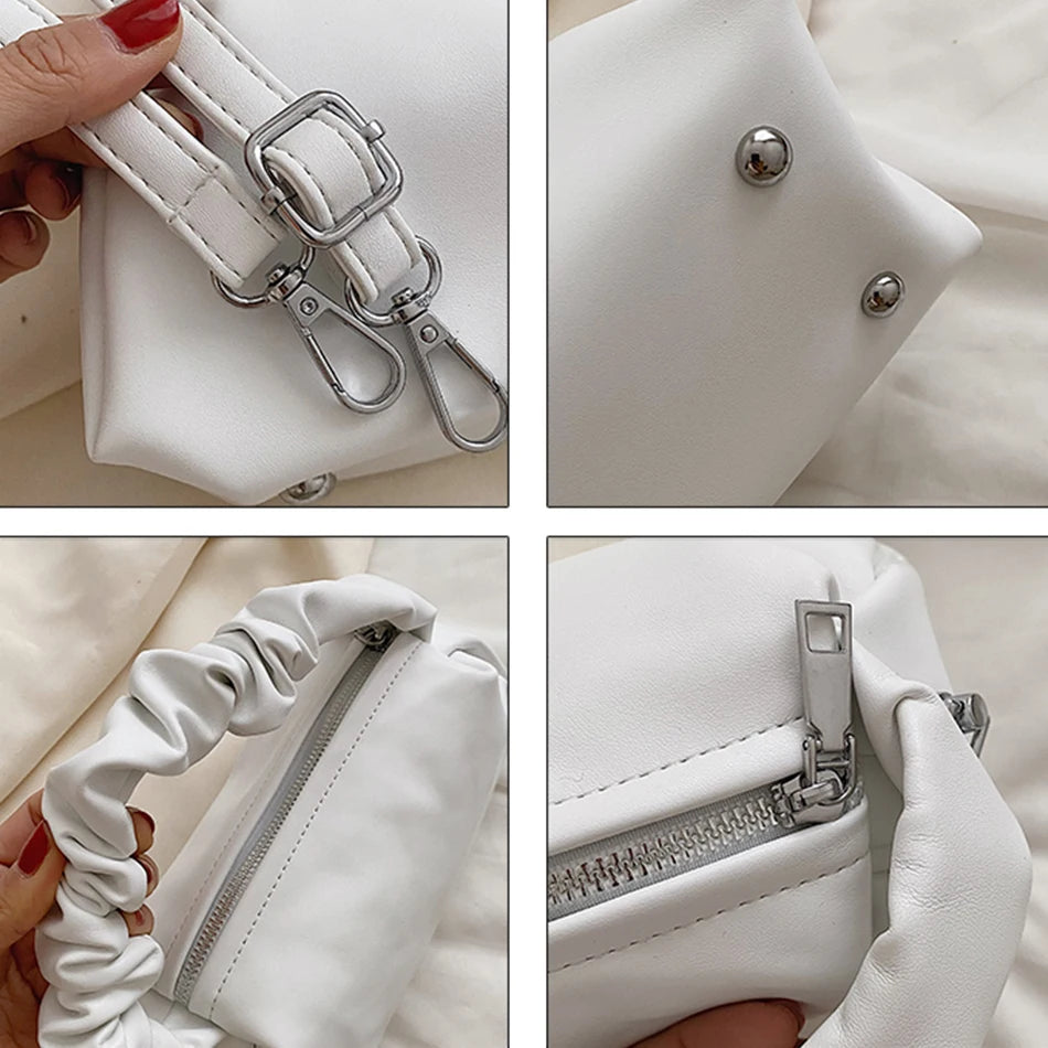 Spring Small Women's Pleated Strap Handbag Soft Leather Messenger Bag