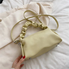 Spring Small Women's Pleated Strap Handbag Soft Leather Messenger Bag