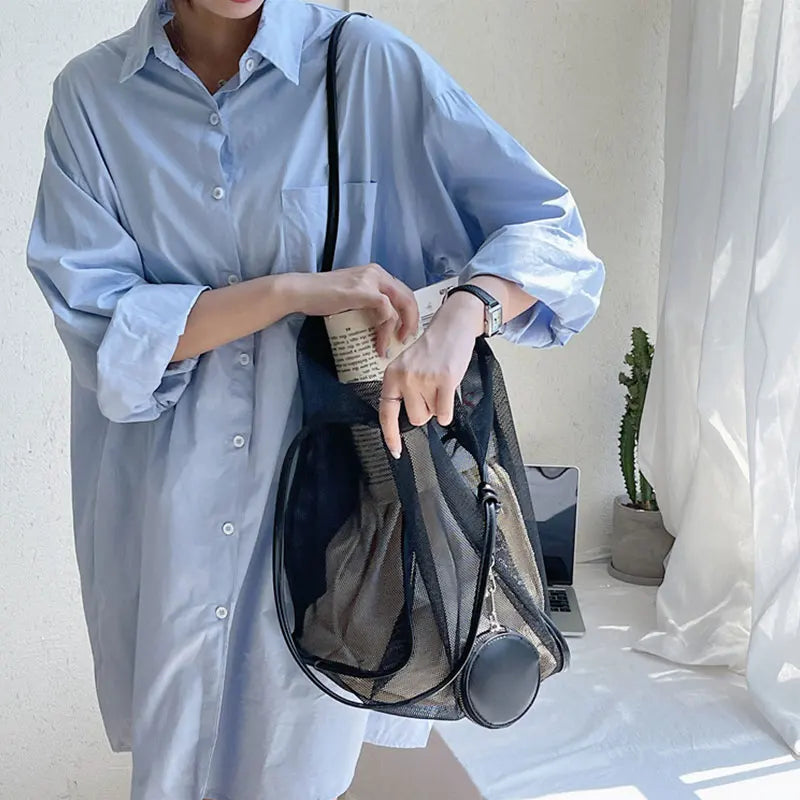 Hollow Out Women's Shoulder Bag Large Capacity Tote Bag for Ladies Casual Beach