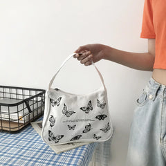 Spring Women Small Handbag Butterfly Print Canvas Tote Ladies' Underarm Bag