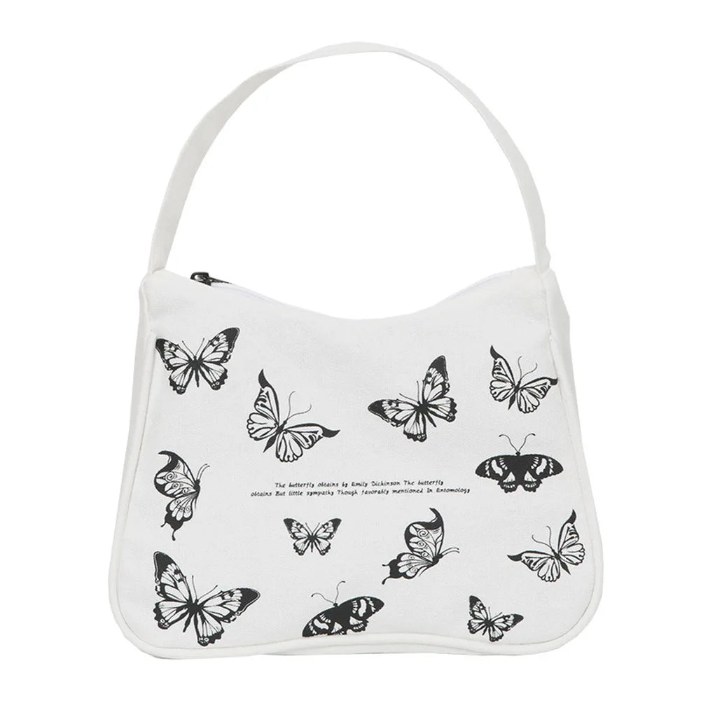 Spring Women Small Handbag Butterfly Print Canvas Tote Ladies' Underarm Bag