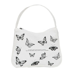 Spring Women Small Handbag Butterfly Print Canvas Tote Ladies' Underarm Bag