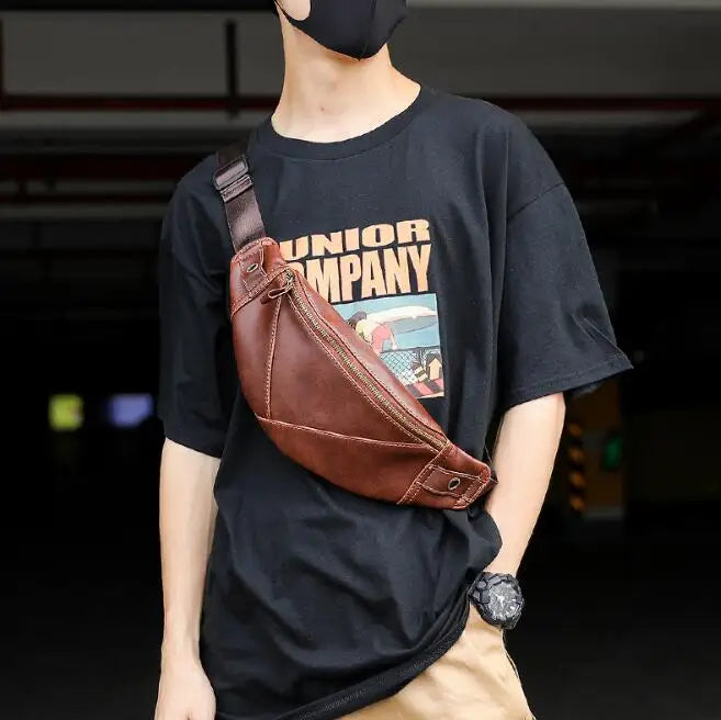 Spring Men's Waist Bag PU Retro Messenger Mobile Phone Bag