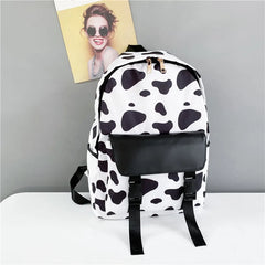 Cow Pattern Backpack Female Middle School Student Bag