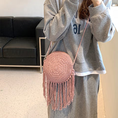 Solid Knitting Ladies Shoulder Bag Circular Textile Crossbody Beach Bag