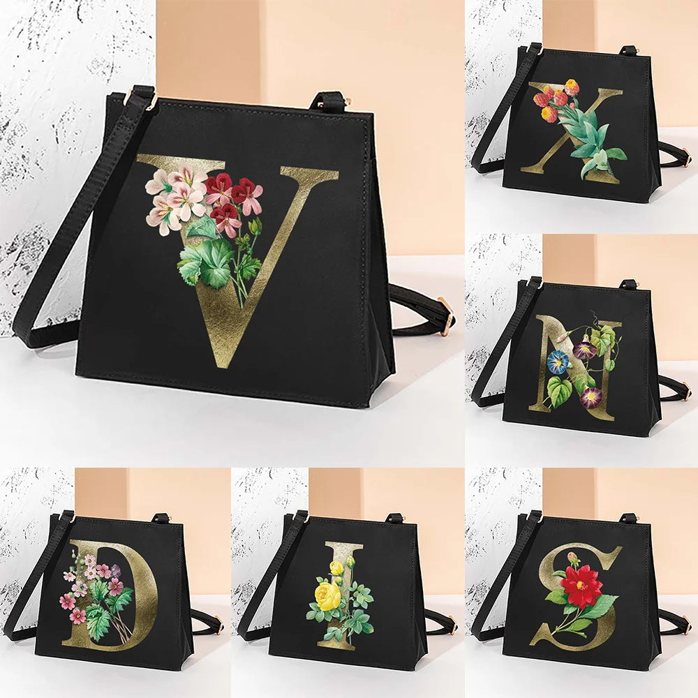 Golden Flower Print Tote Bag Casual Shoulder Messenger Bag