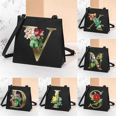 Golden Flower Print Tote Bag Casual Shoulder Messenger Bag