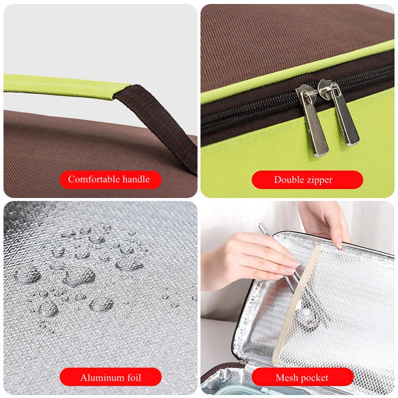 Square Thermal Lunch Bag Leak Proof Insulated Cooler Bento Box Bags