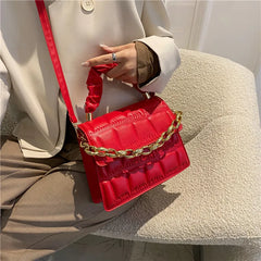 Square Shoulder Bags Chain Crossbody Plaid PU Leather Bags