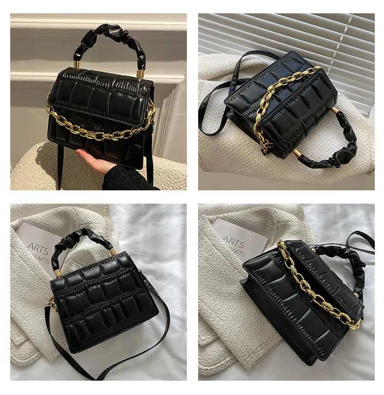 Square Shoulder Bags Chain Crossbody Plaid PU Leather Bags