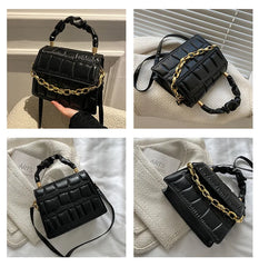 Square Shoulder Bags Chain Crossbody Plaid PU Leather Bags