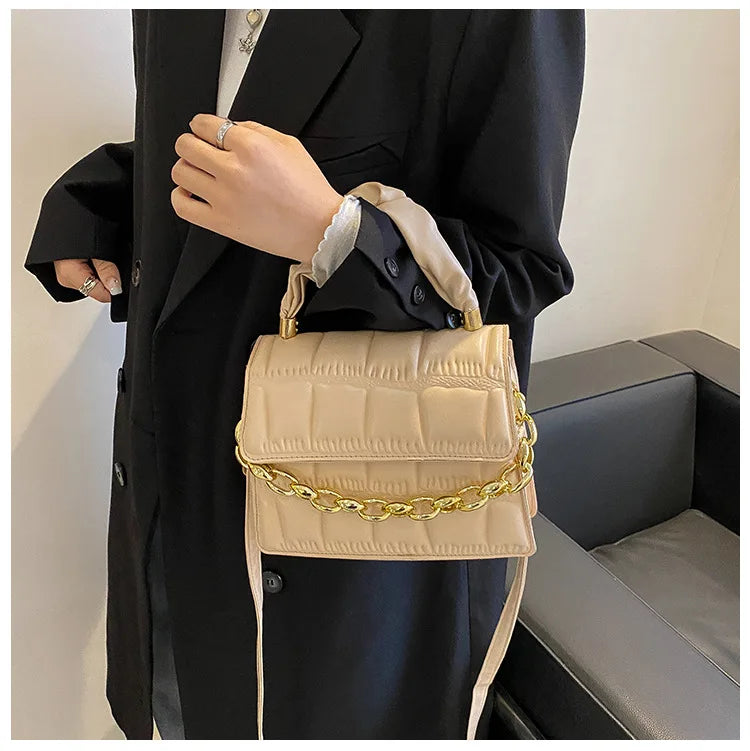 Square Shoulder Bags Chain Crossbody Plaid PU Leather Bags