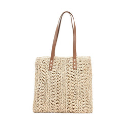 Square Hollow Straw Beach Bag Woven Rattan Shoulder Bag