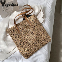 Hollow Straw Beach Bag Woven Rattan Shoulder Bag Bohemian Summer Vacation Tote