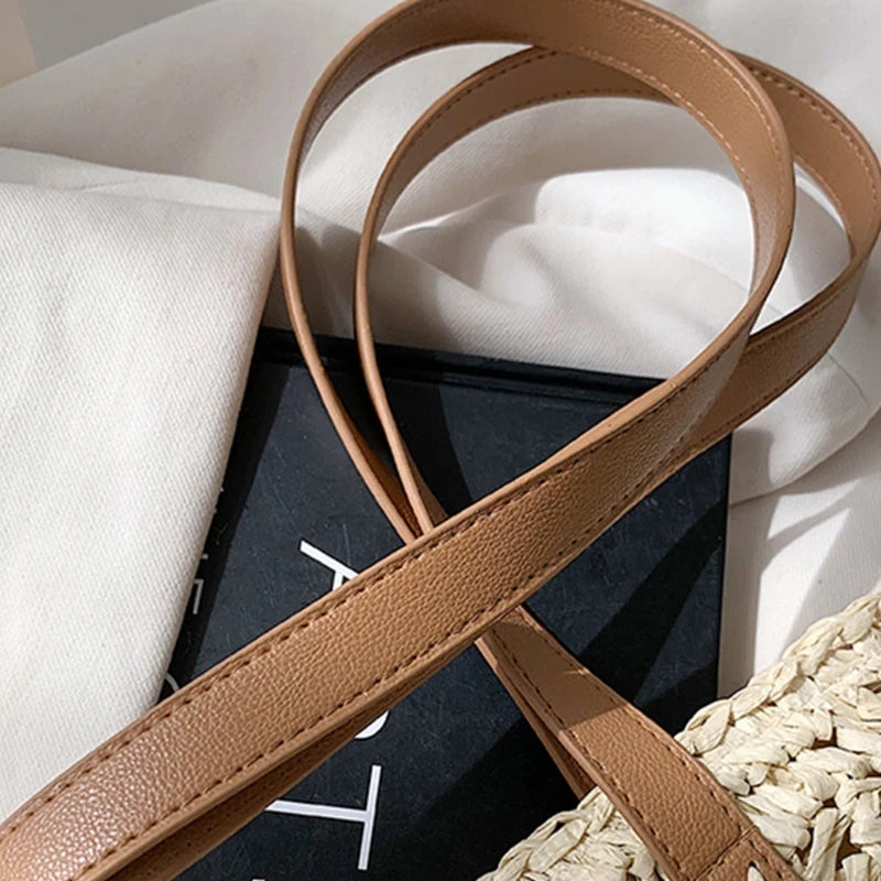 Square Hollow Straw Beach Bag Woven Rattan Shoulder Bag
