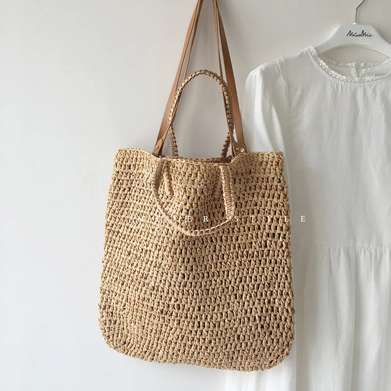 Square Hollow Straw Beach Crossbody Bag Rattan Shopping Handbags
