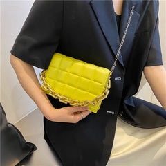 Square Leather Women Shoulder Bag Chain Handbag Ladies Evening Bag