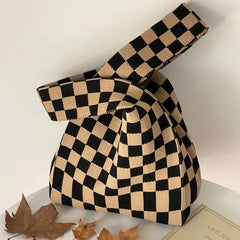 Plaid Shopping Bags Foldable Shoulder Handbag Reusable Purses Girls Bag