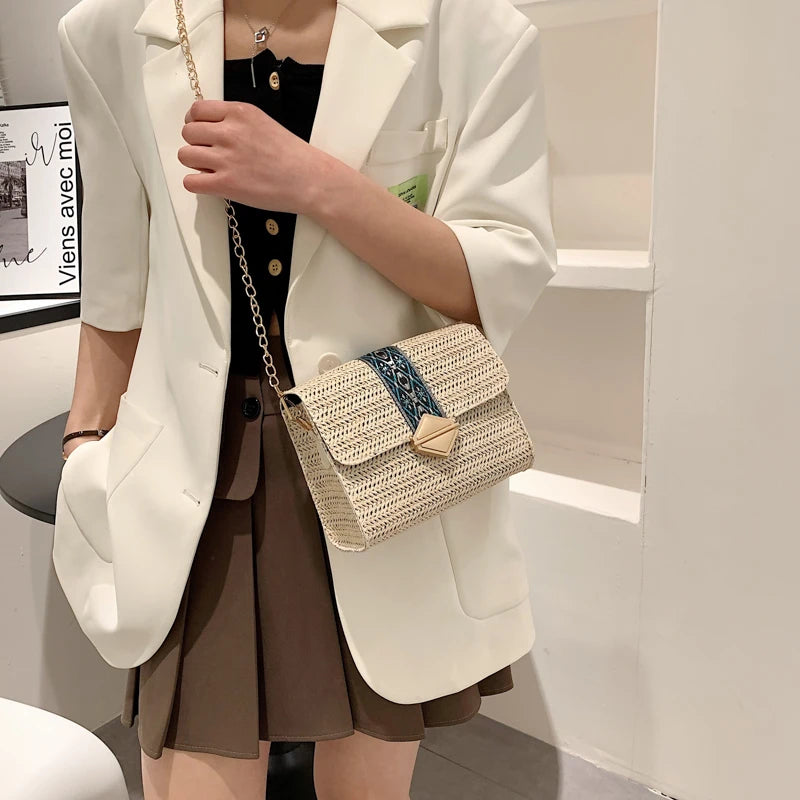 Square Rattan Bags Wild Woven Crossbody Bags For Women Straw Handbag Bags