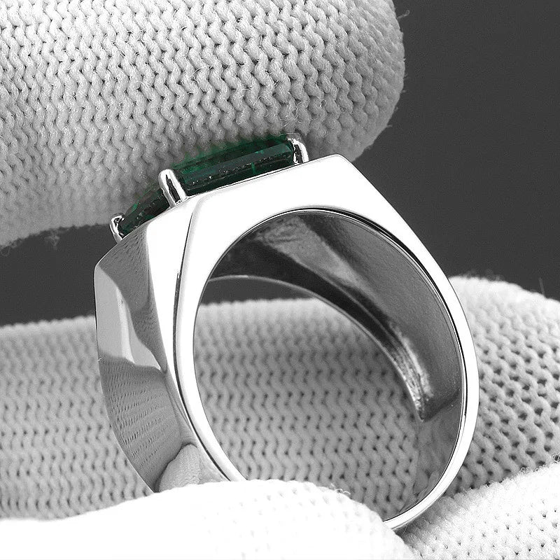 Men's Square Sapphire&Emerald Green Diamond Gemstone Ring