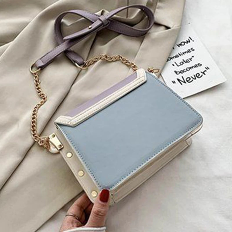 Square Shoulder Bags Women Panelled Patchwork PU Leather Office Lady