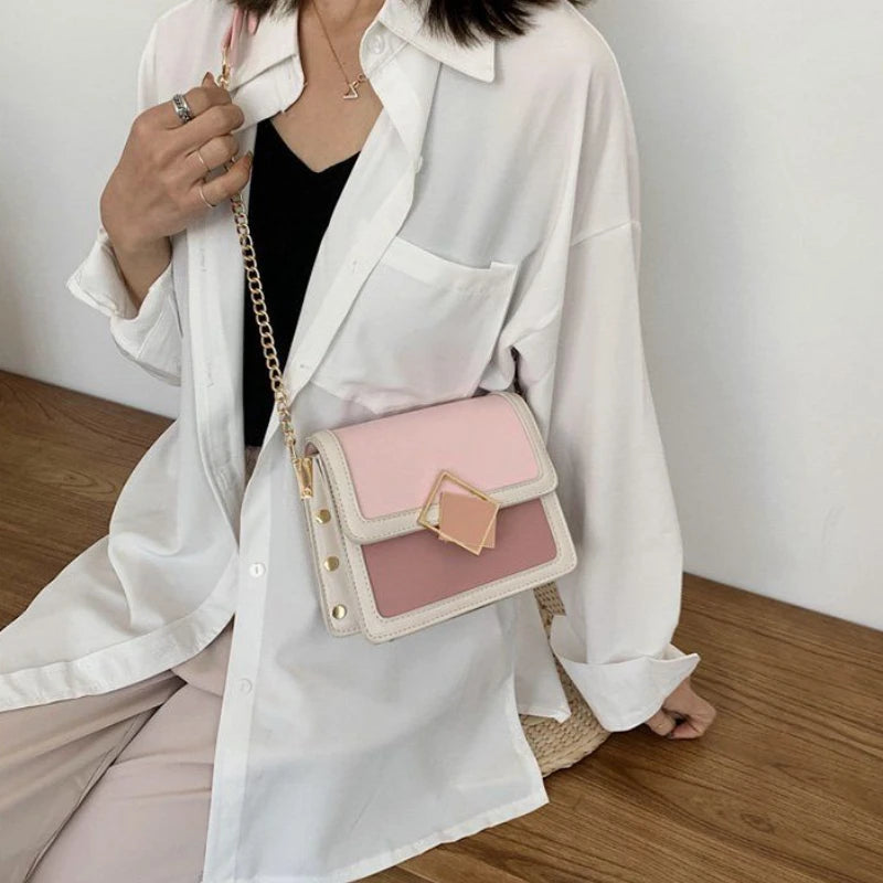 Square Shoulder Bags Women Panelled Patchwork PU Leather Office Lady