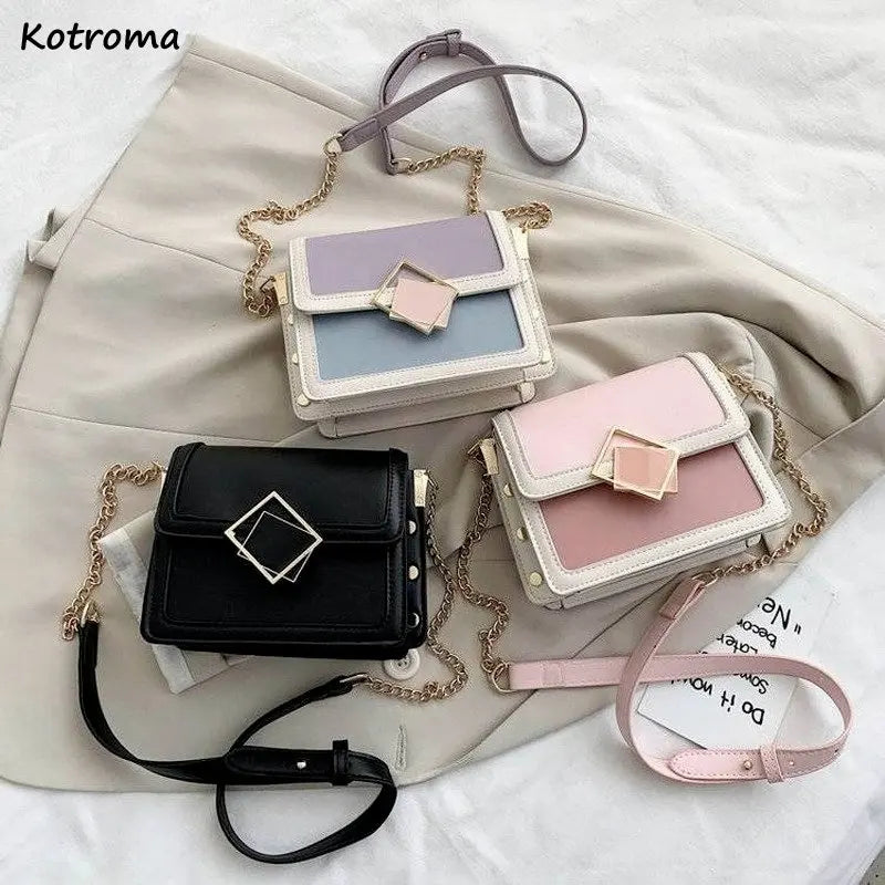 Square Shoulder Bags Women Panelled Patchwork PU Leather Office Lady