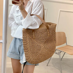 Square Straw Beach Bag Woven Shoulder Bag Raffia Shopper Travel Bag