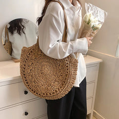 Square Straw Beach Bag Woven Shoulder Bag Raffia Shopper Travel Bag