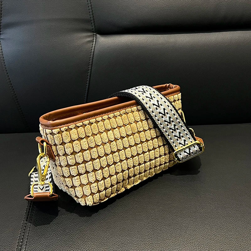 Square Leather Crossbody Bag for Women - Casual Tote Handbag