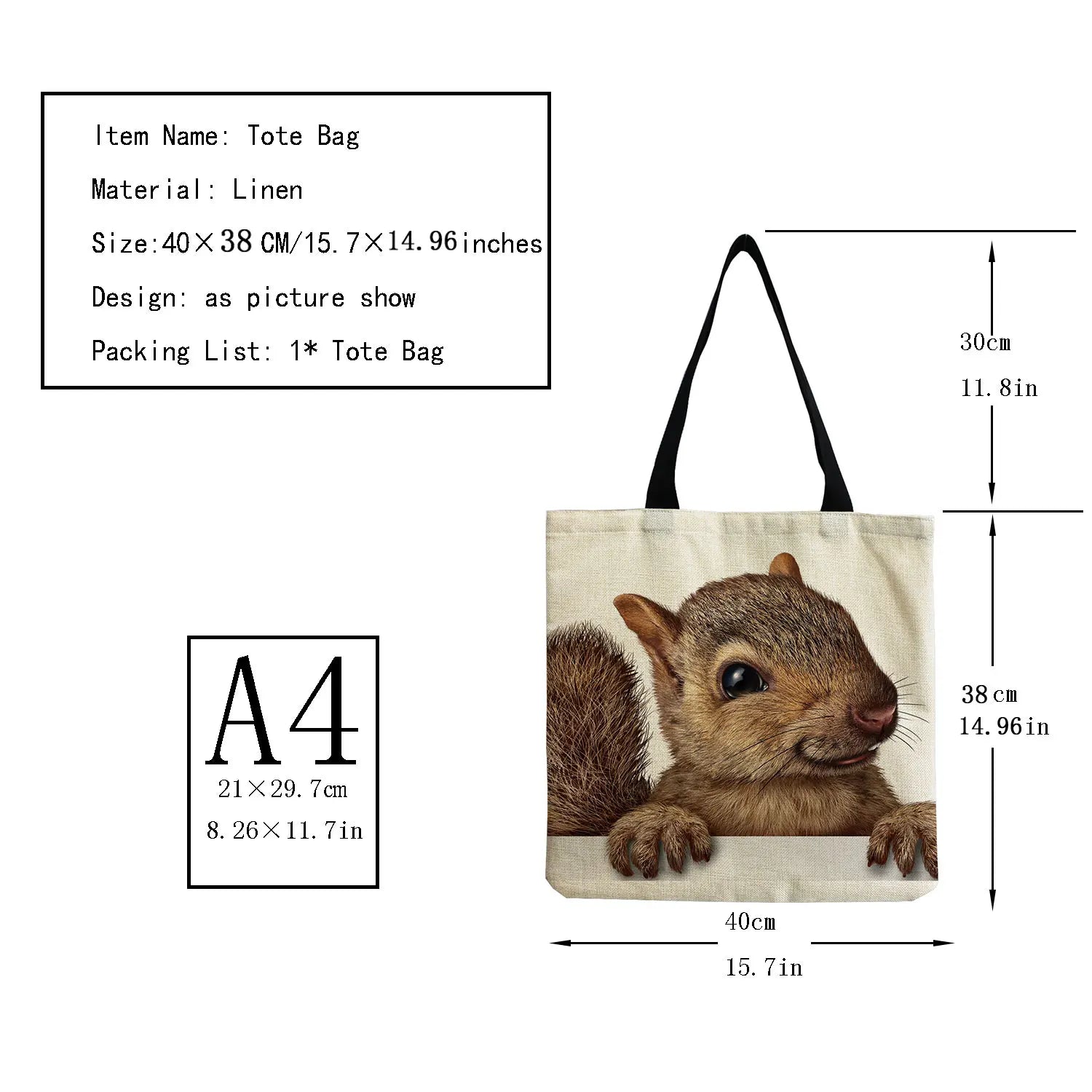 Squirrel Puppy Face Women Handbags Female Shopper Big Size Tote Bag