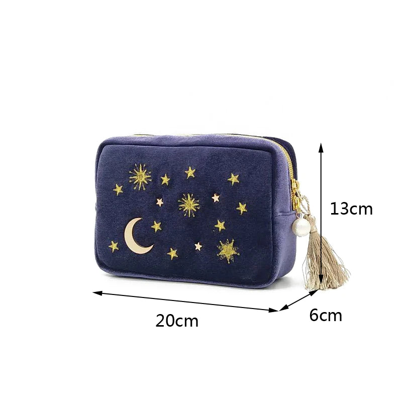 Star Moon Embroidery Jewelry Bag Travel Portable Mini Square Jewelry Box