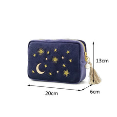 Star Moon Embroidery Jewelry Bag Travel Portable Mini Square Jewelry Box
