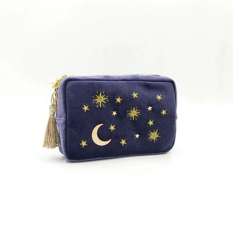 Star Moon Embroidery Jewelry Bag Travel Portable Mini Square Jewelry Box
