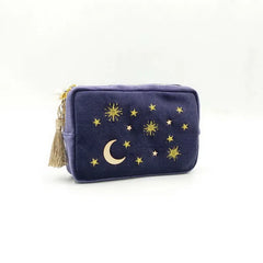 Star Moon Embroidery Jewelry Bag Travel Portable Mini Square Jewelry Box