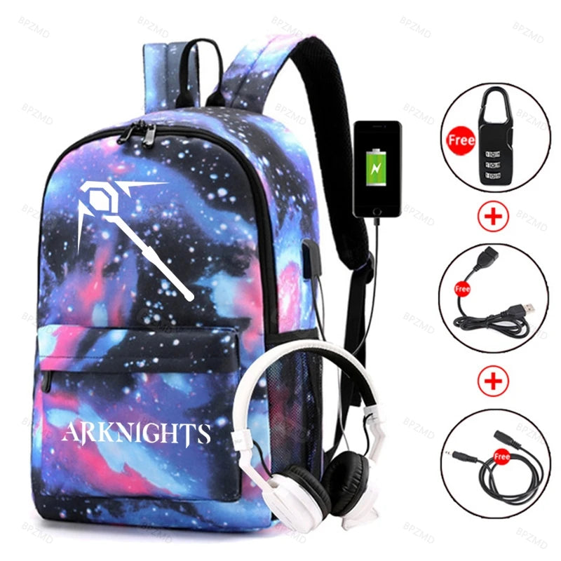 Arknights Backpack Anti-Theft Student Bookbag with USB Charging Laptop Travel