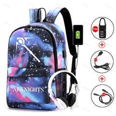 Arknights Backpack Anti-Theft Student Bookbag with USB Charging Laptop Travel
