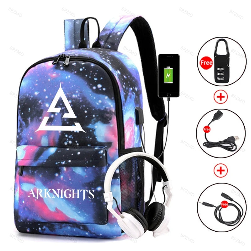 Arknights Backpack Anti-Theft Student Bookbag with USB Charging Laptop Travel
