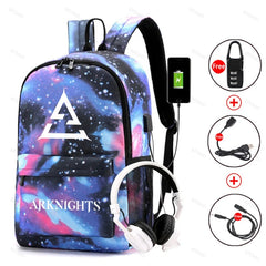 Arknights Backpack Anti-Theft Student Bookbag with USB Charging Laptop Travel