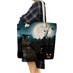 Starry Sky Cat Print Tote Bag Thick Rope Shopping Bag
