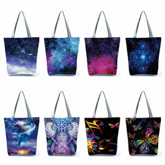 Starry Sky Print Handbags Casual Eco Reusable Shopping Bags Female