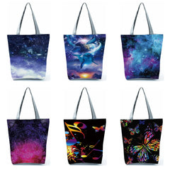Starry Sky Printed Handbags Casual Eco Reusable Shopping Bag Dream Female Large