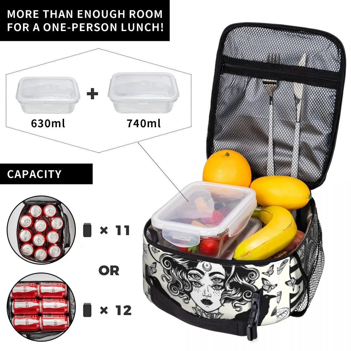 Stay Weird Insulated Lunch Bag for Women Leakproof Halloween Witch Cooler