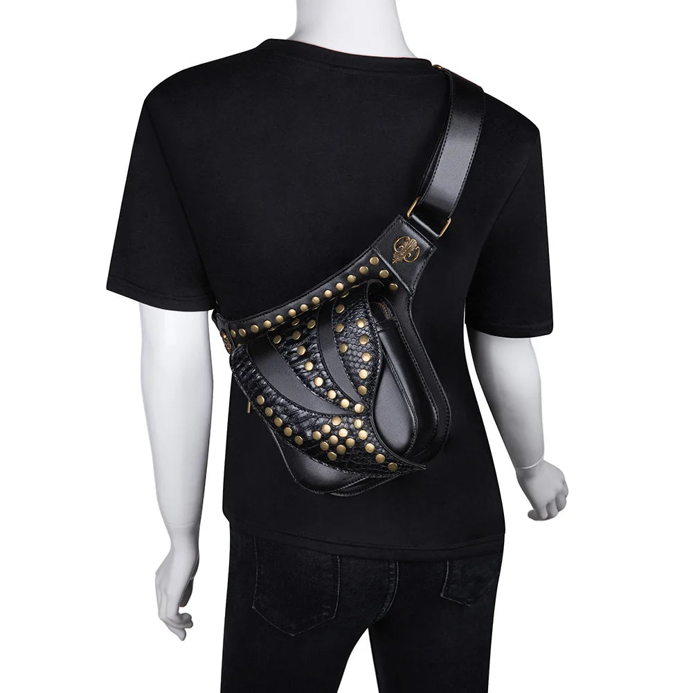 Steam Punk Leather Waist Bag Serpentine Crossbody Bag