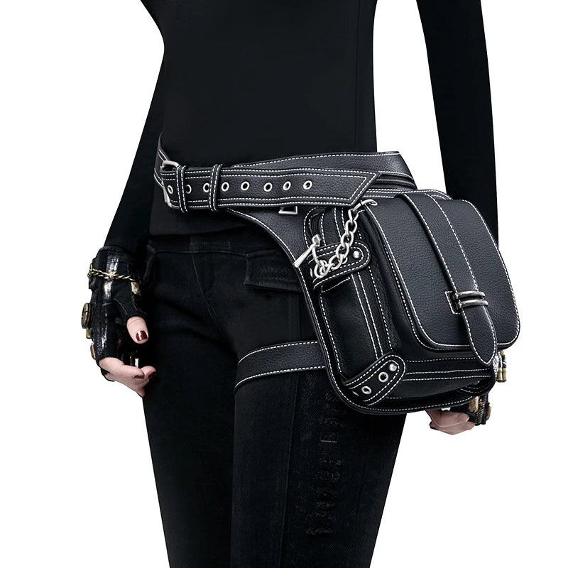 Steampunk Rock Waist Leg Hip Belt Bag Women Chain Rivet Messenger
